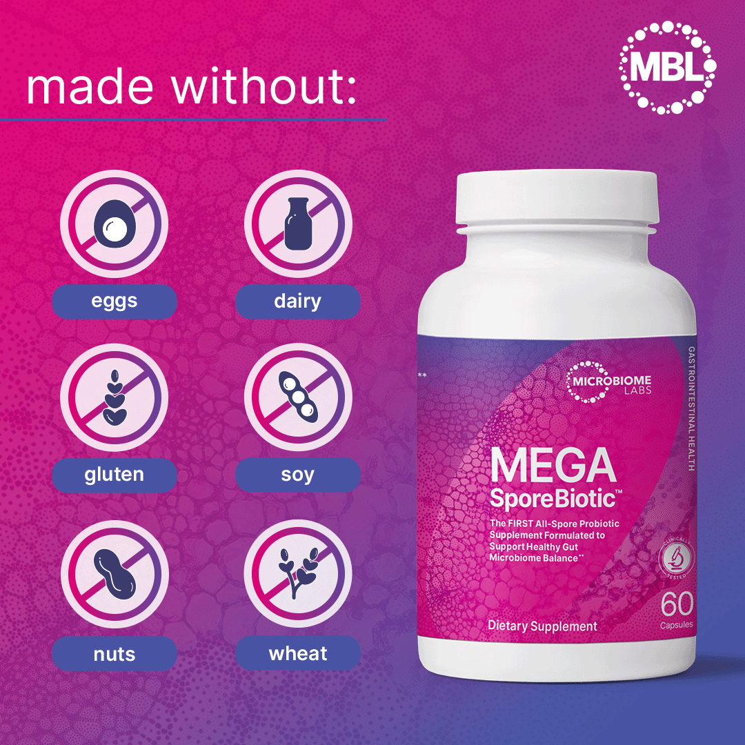 Microbiome Labs MegaSporeBiotic Probiotics for Women and Men - Spore-Based Probiotics for Digestive Health - Storage Stable and Travel-Friendly